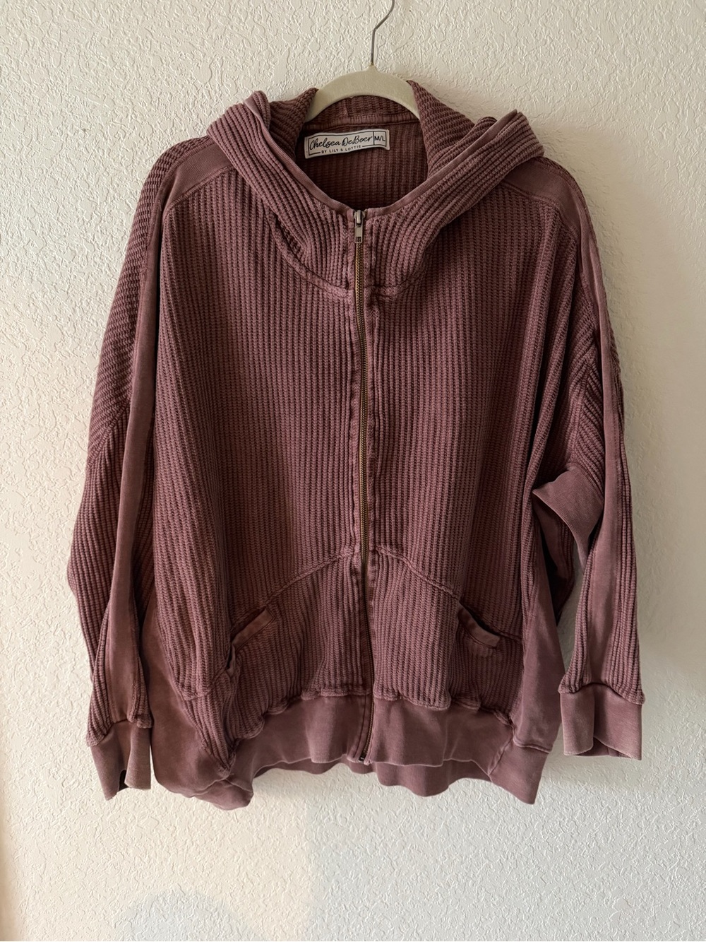 Chelsea DeBoer x Lily & Lottie All The Way Up Ribbed Zip Hoodie M/L Mauve